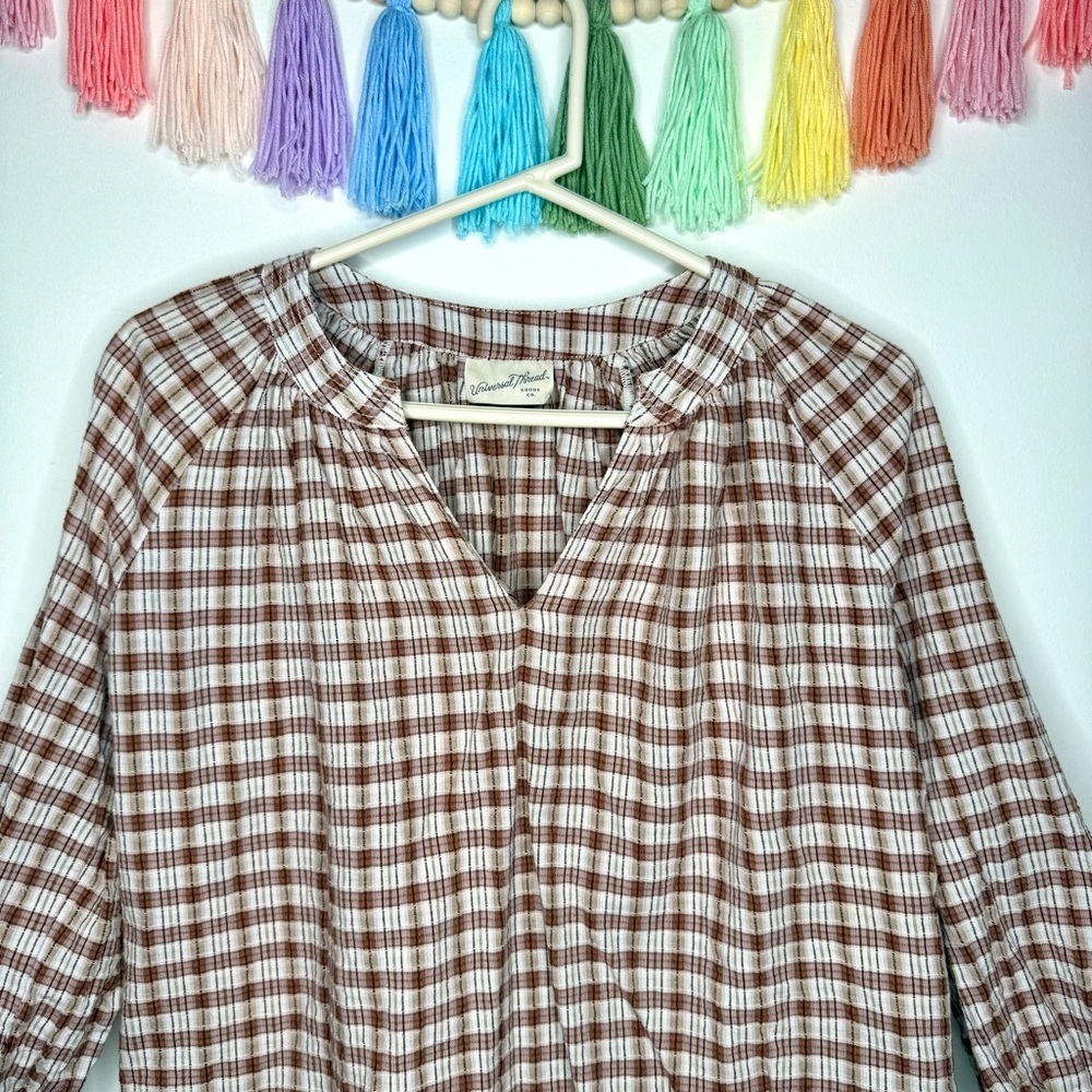 Universal Thread Plaid V-Neck Boho Peasant Blouse Size Extra Small - Picture 6 of 16